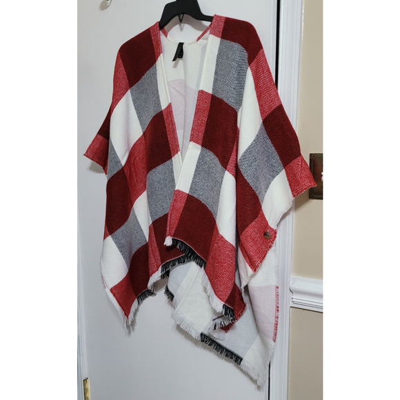 Lane Bryant Red Check Open Front Poncho Wrap Shawl, Women's Plus, Size 14/20 - Picture 3 of 9